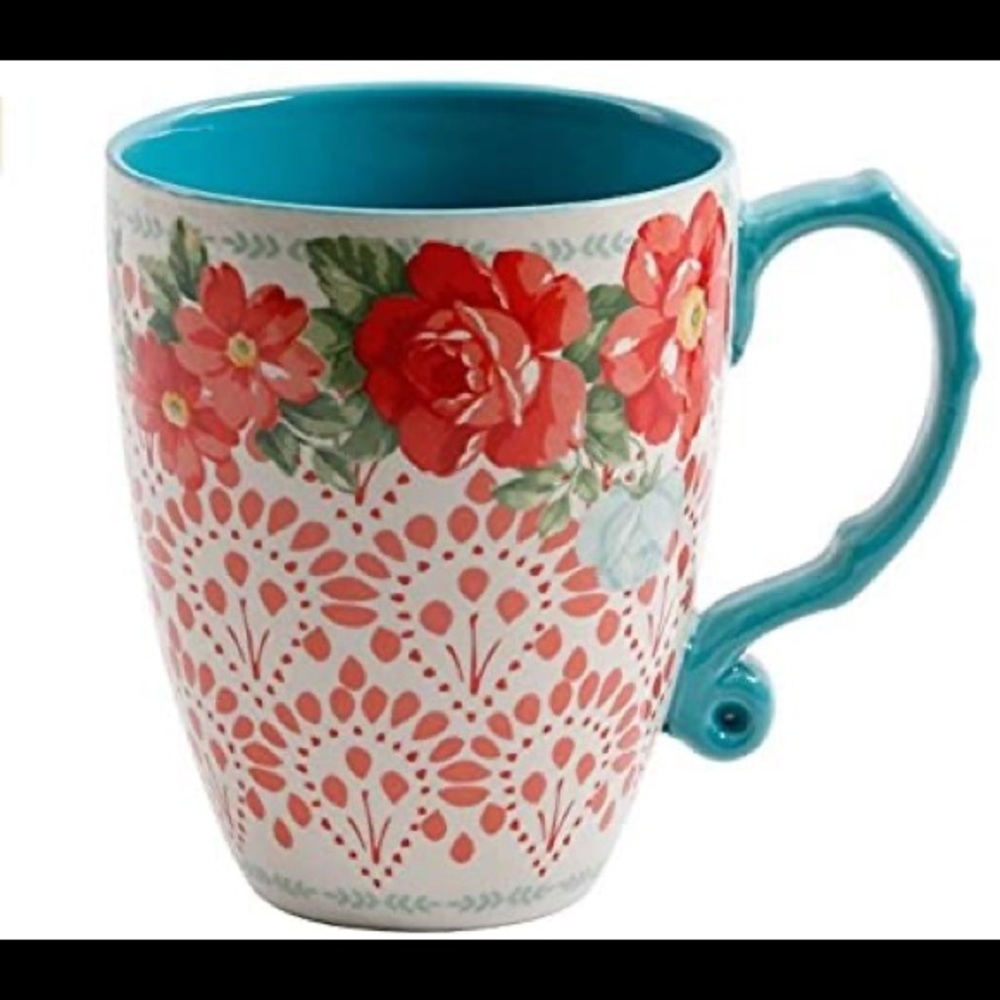 The Pioneer Woman Vintage Floral 28-Ounce Teal Jumbo Latte Mug. NWOT